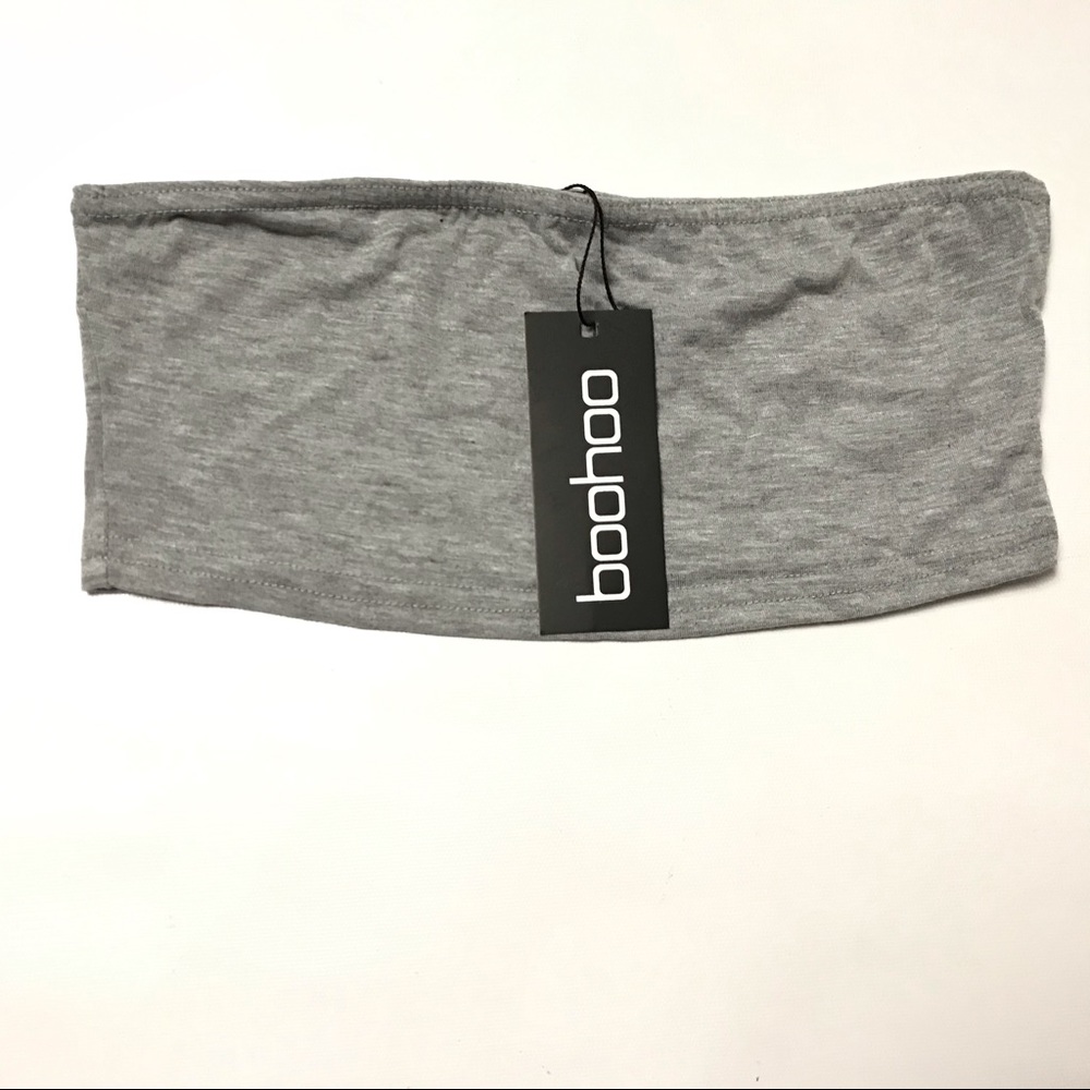 Boohoo, Tall Sofia Basic Cropped Bandeau Top, Light Gray, US Size 4, Tube Top